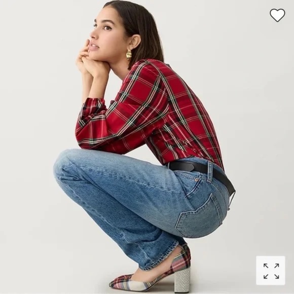 NWT J. Crew Puff-Sleeve top Good Tidings plaid XS - Picture 1 of 14